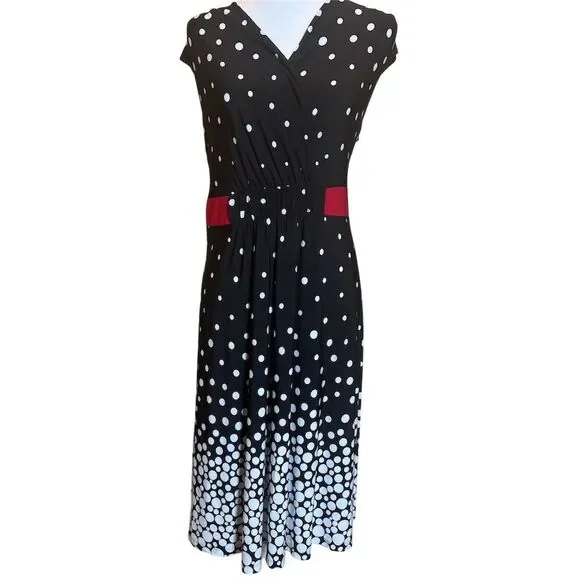 New Directions Women's M Polka Dot Fit & Flare Dress Red Accents - Picture 2 of 8
